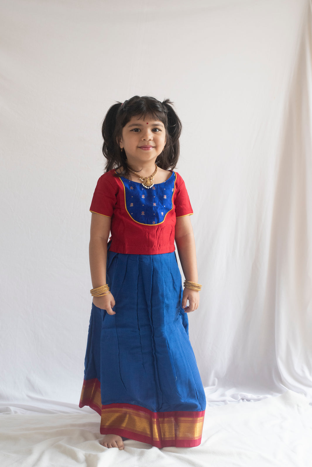 Vagdevi Pattu Pavadai | Royal Blue & Red