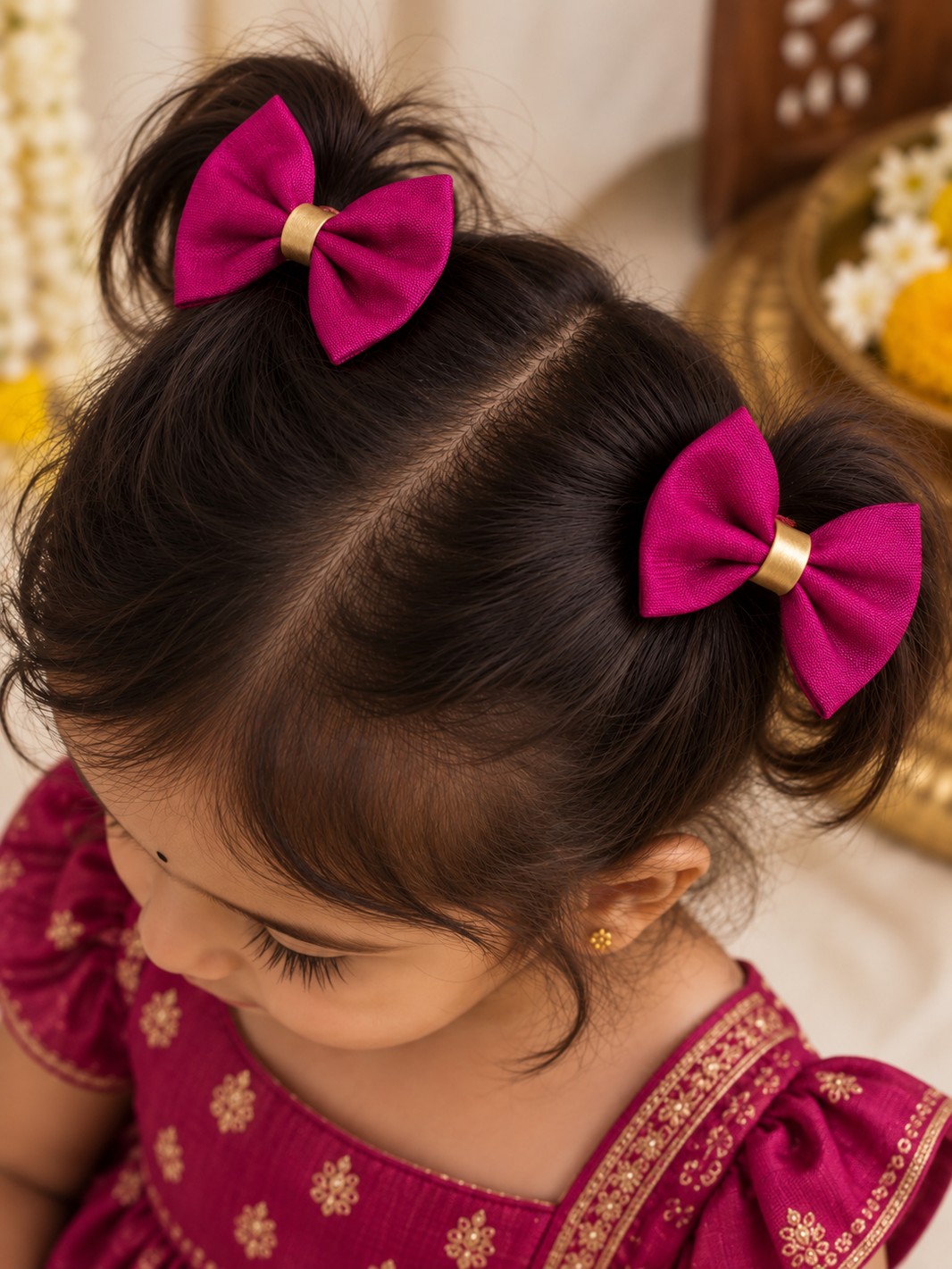 Ethnic Rani Pink Bow Clips ( 1 Pair )