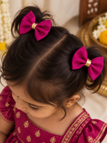 Ethnic Rani Pink Bow Clips ( 1 Pair )