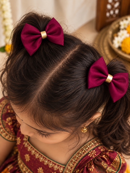 Ethnic Majenta Bow Clips ( 1 Pair )