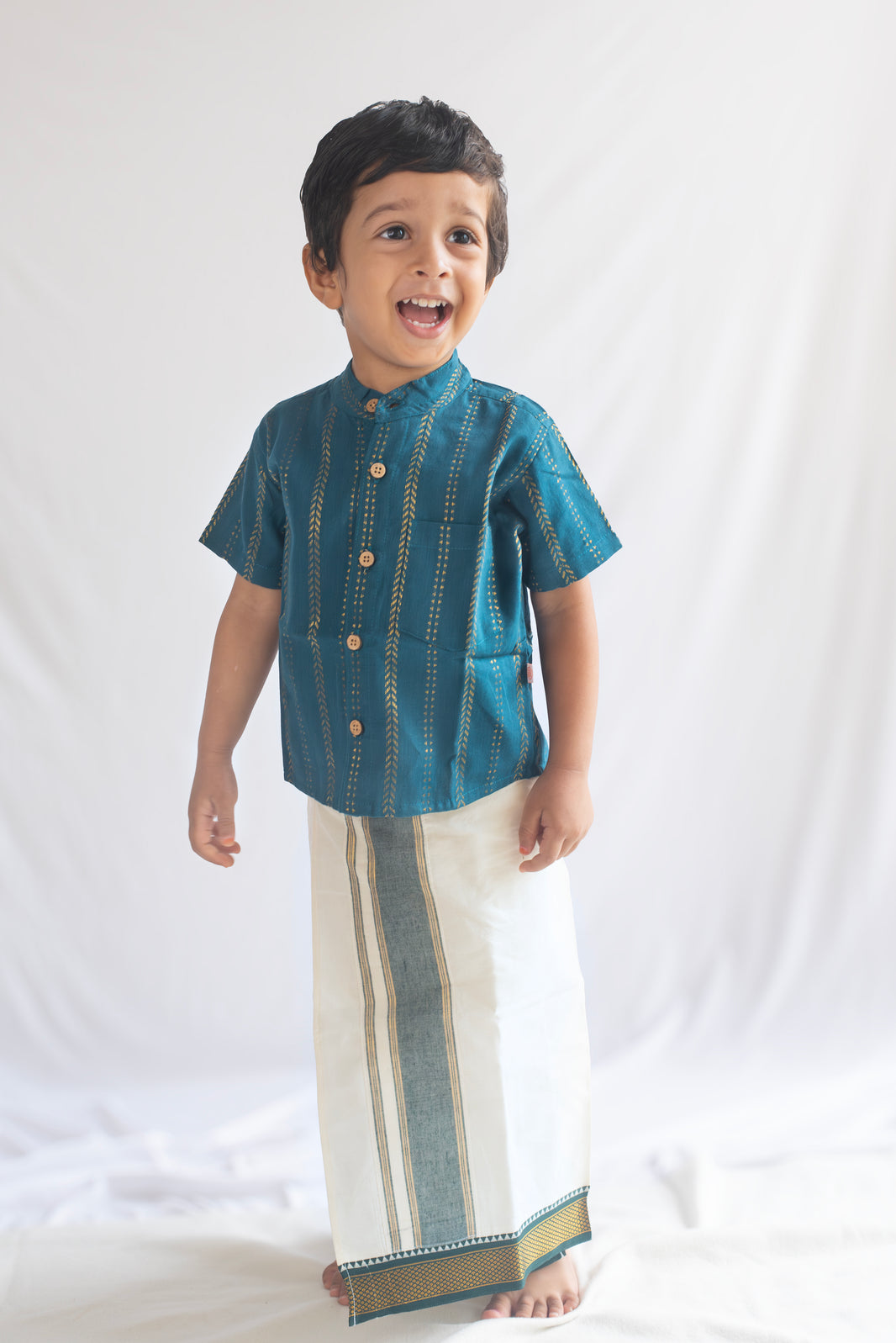 Teal Green Handloom Cotton Shirt