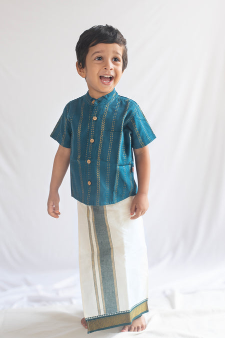 Teal Green Handloom Cotton Shirt