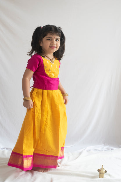 Gauri Pattu Pavadai | Peach & Orange