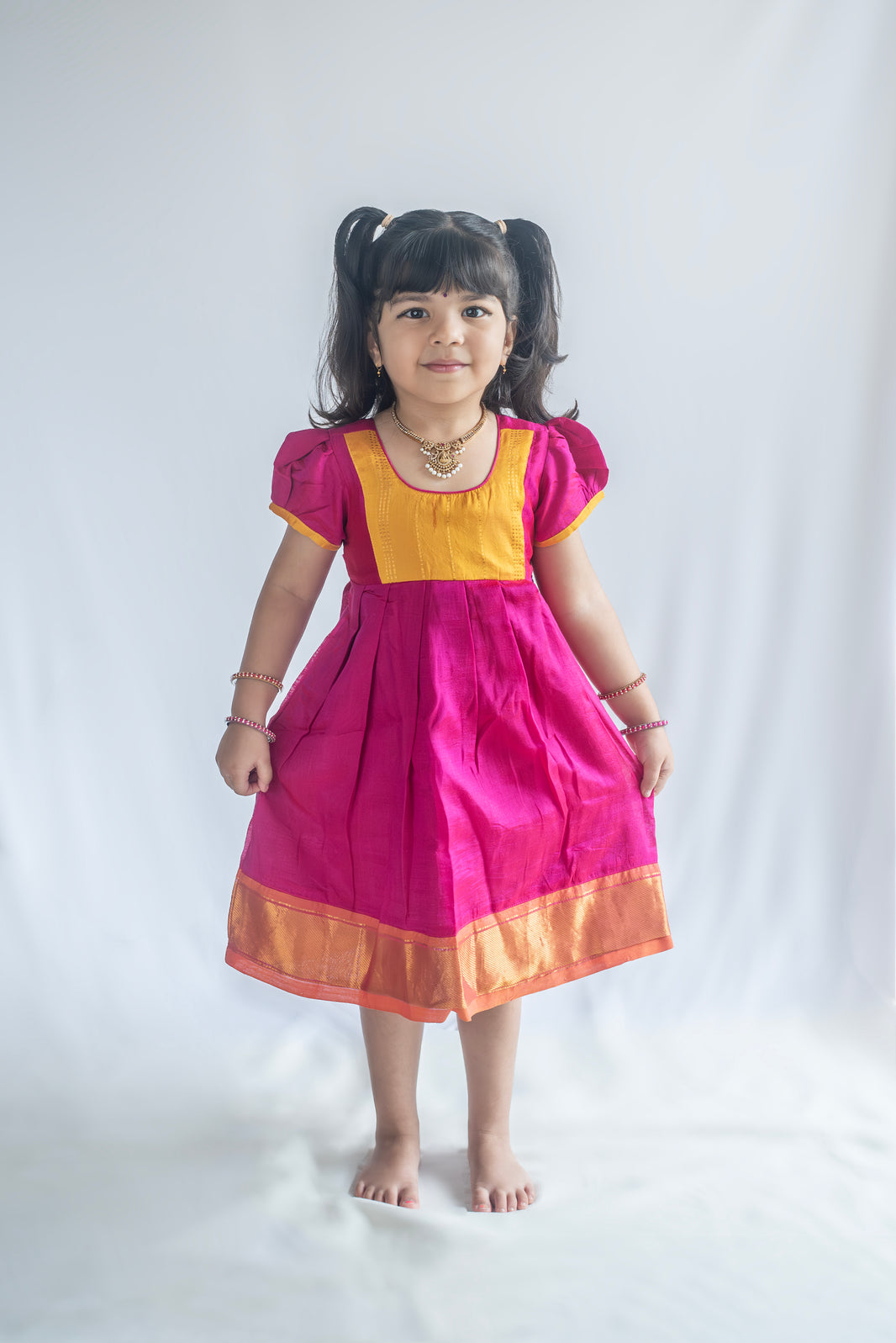 Hamsi : Pink and Yellow Silkcotton Dress