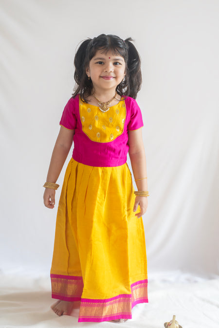 Gauri Pattu Pavadai | Peach & Orange
