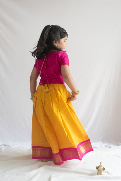Gauri Pattu Pavadai | Peach & Orange