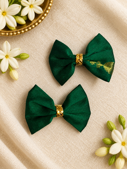 Ethnic Bottle Green Bow Clips ( 1 Pair )