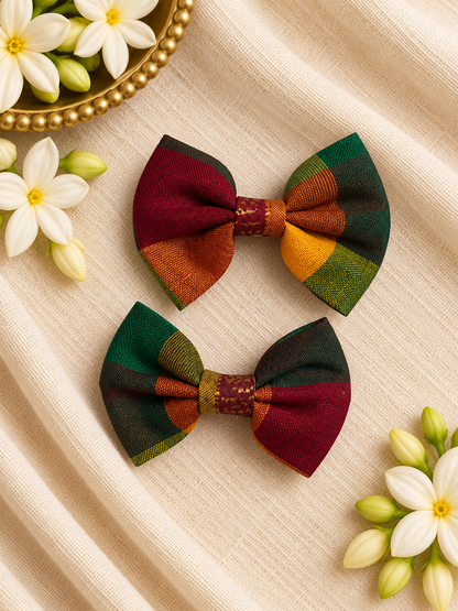 Ethnic Paalum Pazham (Without  Zari) Bow Clips ( 1 Pair )