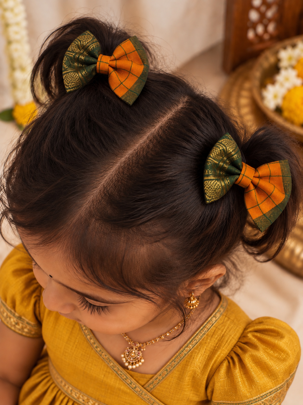 Ethnic Mango Yellow Bow Clips ( 1 Pair )