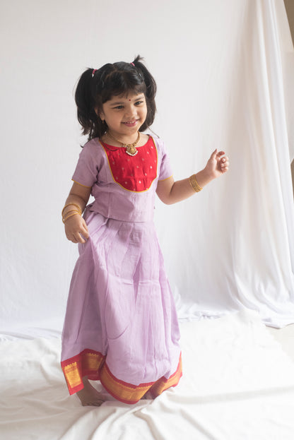 Mahalakshmi Pattu Pavadai | Lavender & Red