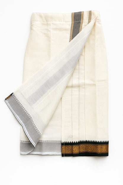 Cotton Veshti with Green Mayilkann Border