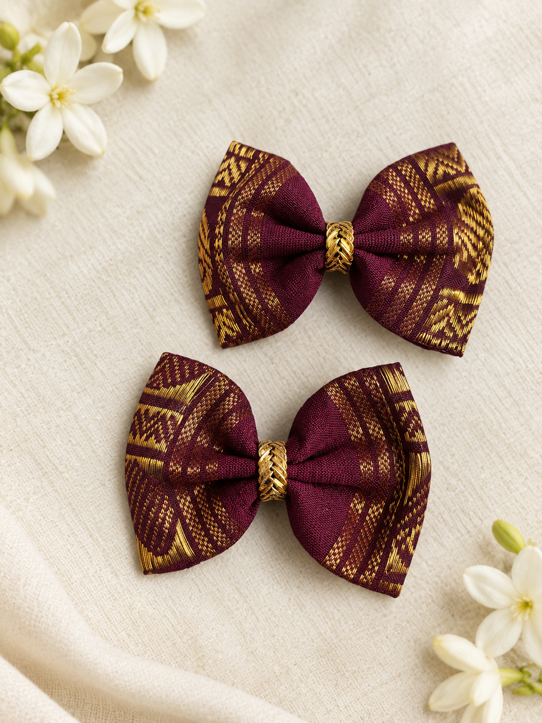 Ethnic Deep Purple Bow Clips ( 1 Pair )