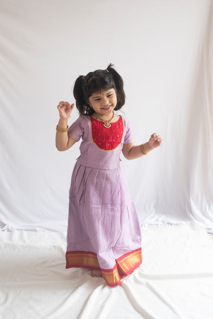 Mahalakshmi Pattu Pavadai | Lavender & Red