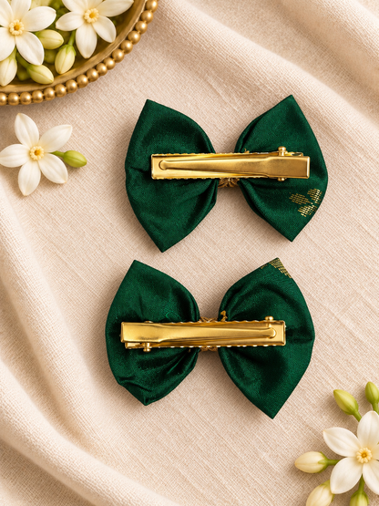 Ethnic Bottle Green Bow Clips ( 1 Pair )