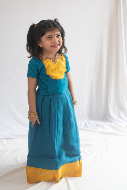 Narayani Pattu Pavadai | Teal Blue & Gold