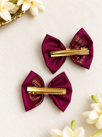 Ethnic Majenta Bow Clips ( 1 Pair )