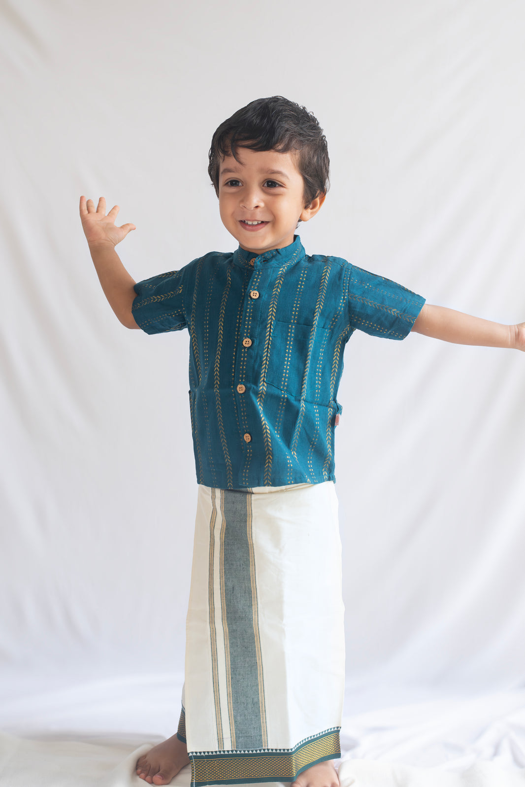 Teal Green Handloom Cotton Shirt