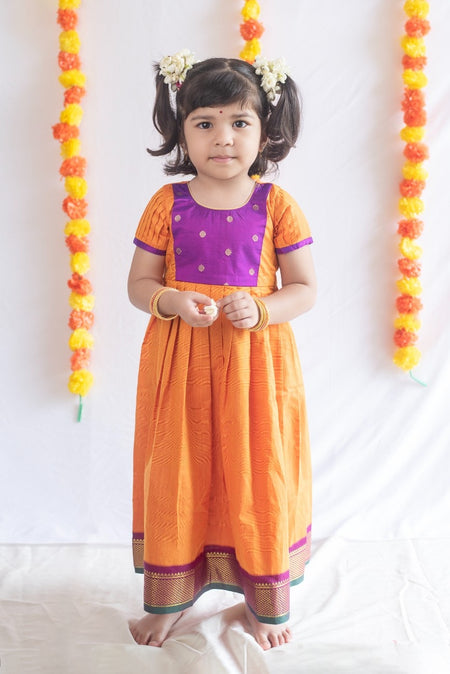 Orange & Purple Silk Cotton Dress