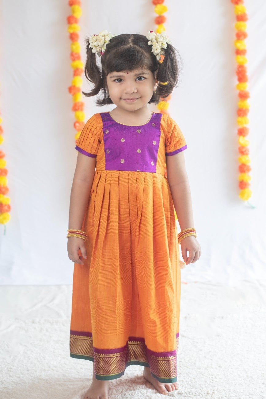 Orange & Purple Silk Cotton Dress