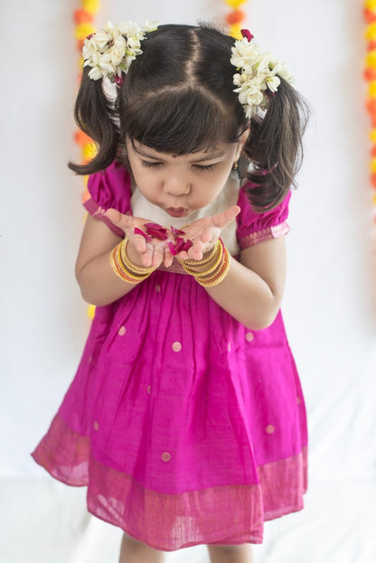Magenta Pink & Cream Silk Cotton Dress