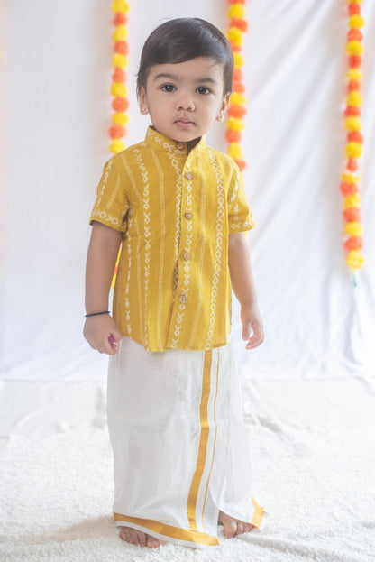 Mustard-Yellow Patterned Handloom Cotton Shirt