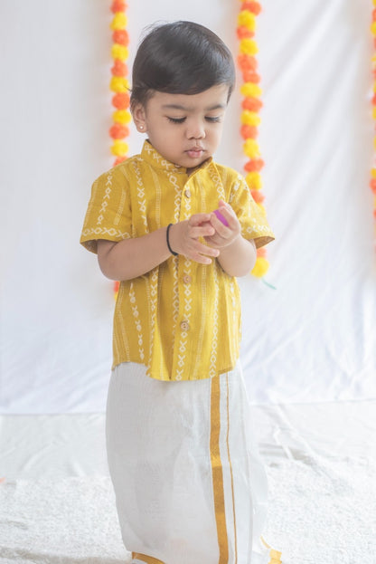 Mustard-Yellow Patterned Handloom Cotton Shirt