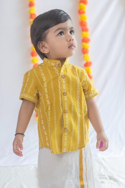 Mustard-Yellow Patterned Handloom Cotton Shirt