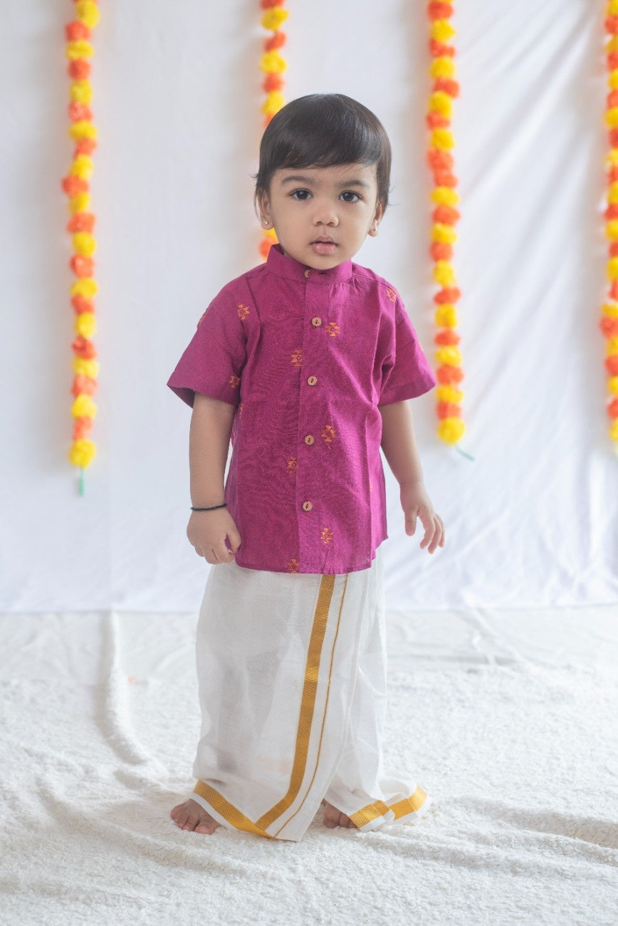 Magenta Ikat Handloom Cotton Shirt