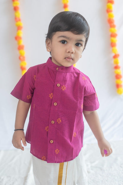Magenta Ikat Handloom Cotton Shirt
