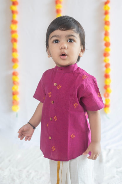 Magenta Ikat Handloom Cotton Shirt