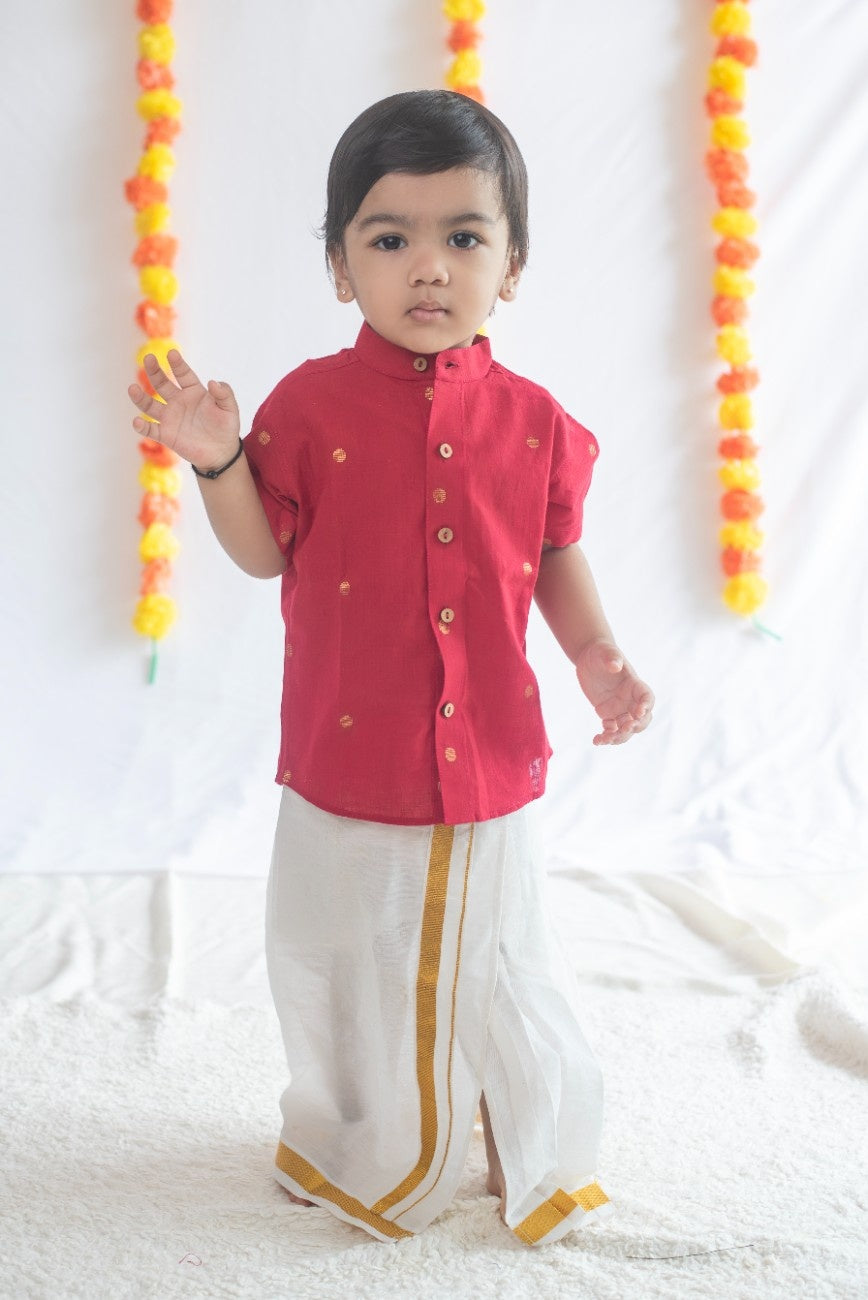 Red Butta Handloom Cotton Shirt