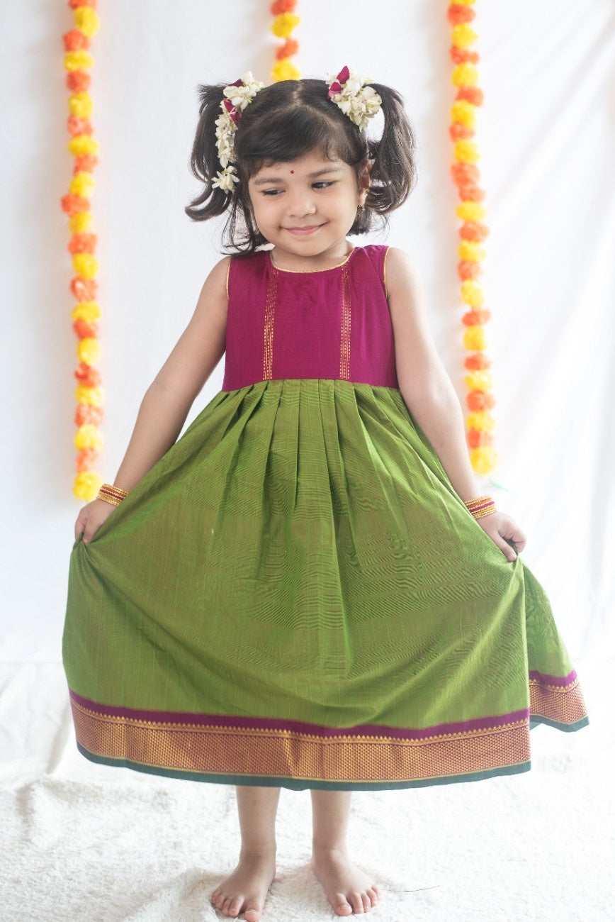 Magenta & Green Silk Cotton Dress