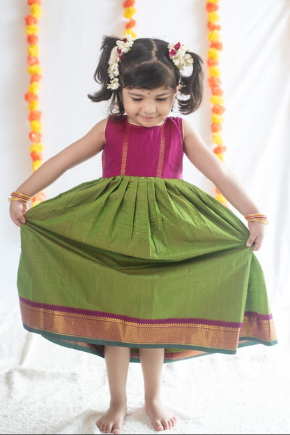 Magenta & Green Silk Cotton Dress