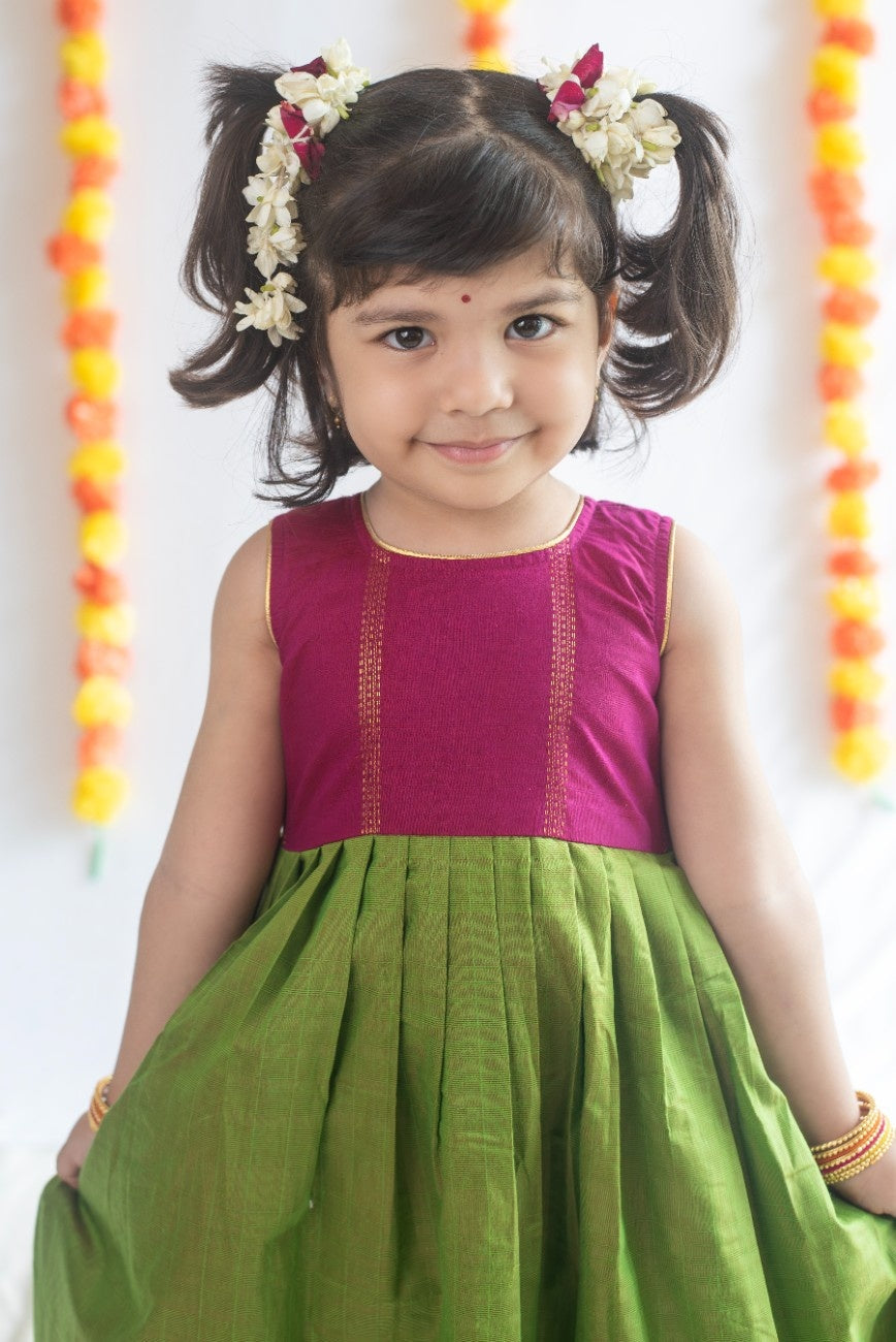 Magenta & Green Silk Cotton Dress