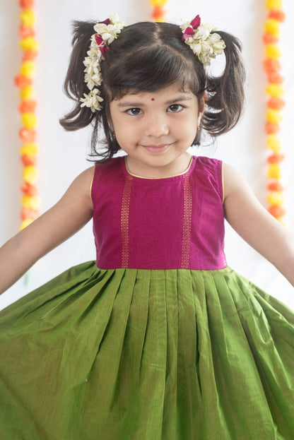 Magenta & Green Silk Cotton Dress