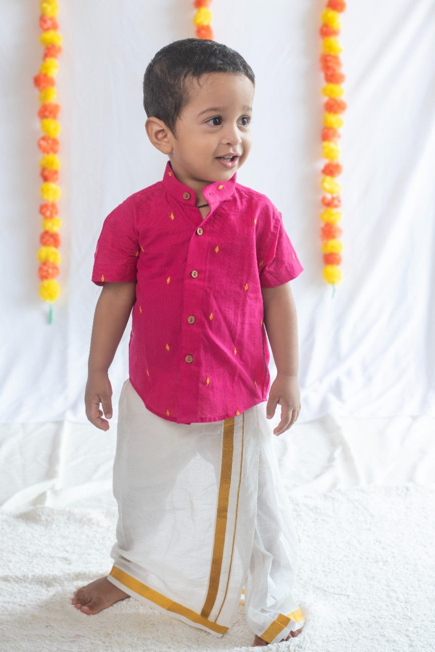 Pink Diamond Motif Handloom Cotton Shirt