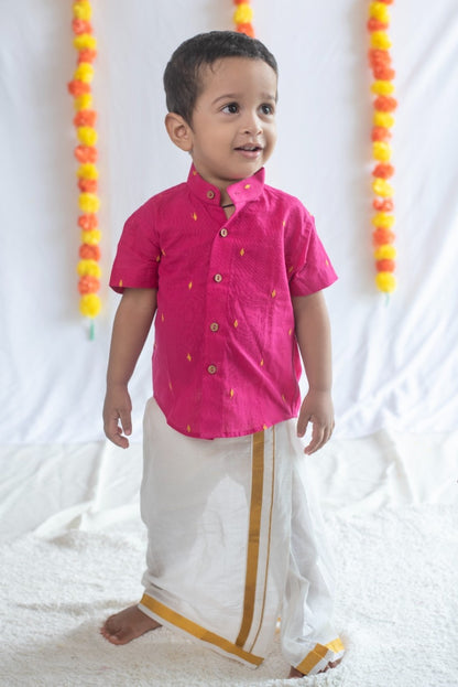 Pink Diamond Motif Handloom Cotton Shirt