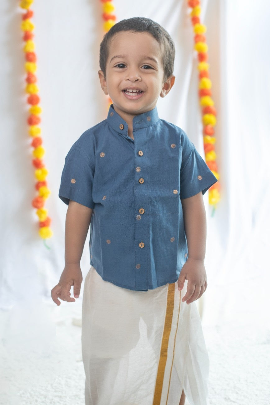 Blue Butta Handloom Cotton Shirt