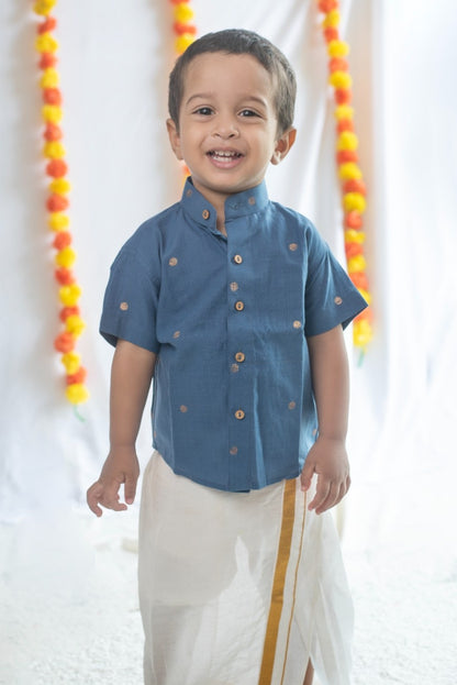 Blue Butta Handloom Cotton Shirt