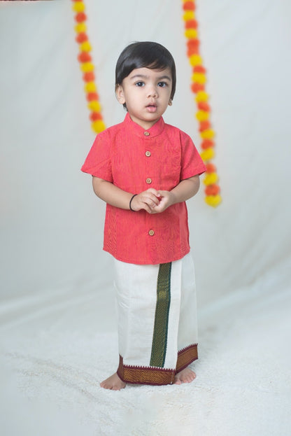 Red with Yellow Stripes Handloom Cotton Shirt