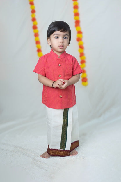Red with Yellow Stripes Handloom Cotton Shirt