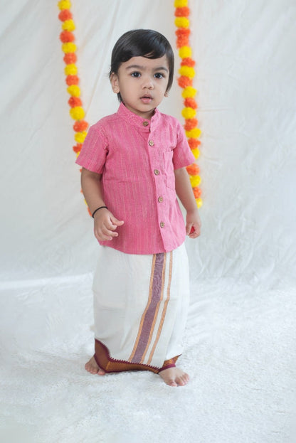 Cotton Veshti with Maroon Mayilkann Border