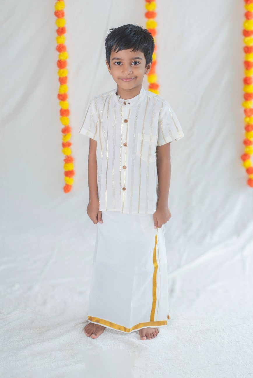White with Gold Stripes Handloom Cotton Shirt (Variant 1)