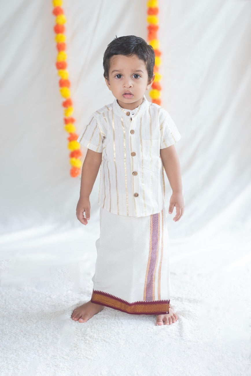 White with Gold Stripes Handloom Cotton Shirt (Variant 2)