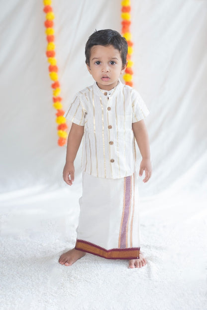 White with Gold Stripes Handloom Cotton Shirt (Variant 2)
