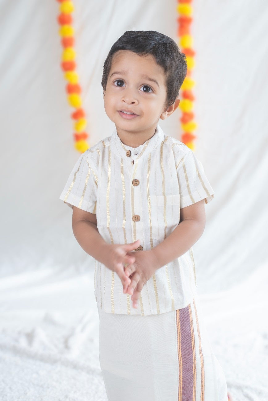 White with Gold Stripes Handloom Cotton Shirt (Variant 2)