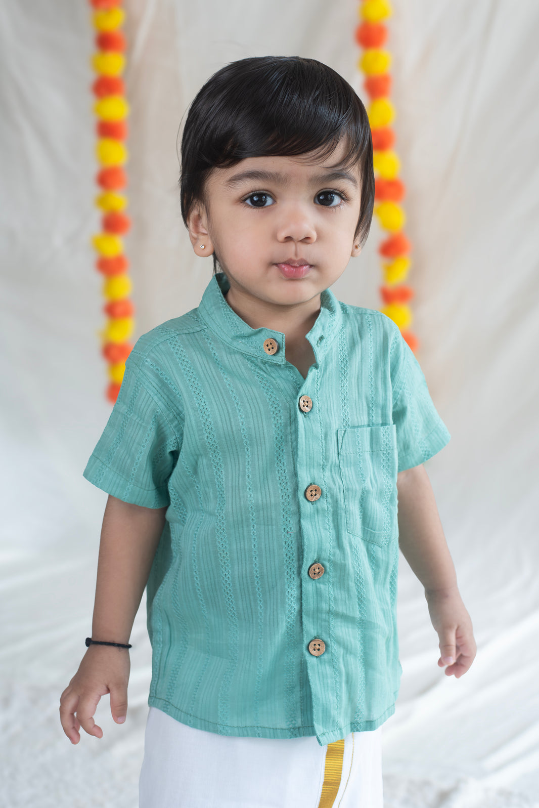 Aqua Blue Shirt + Cream Veshti Set