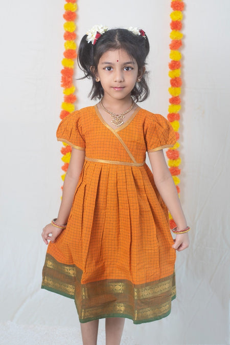 Yellow Chettinad Cotton Dress with Green Border