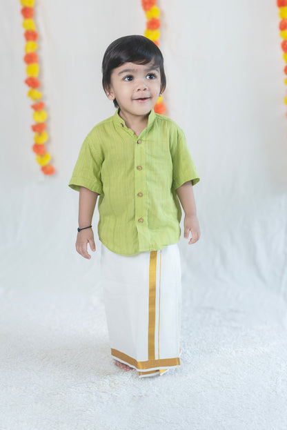 Parrot Green Textured Handloom Cotton Shirt