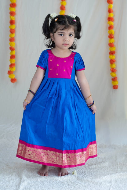 Royal Blue & Pink Silk Cotton Dress